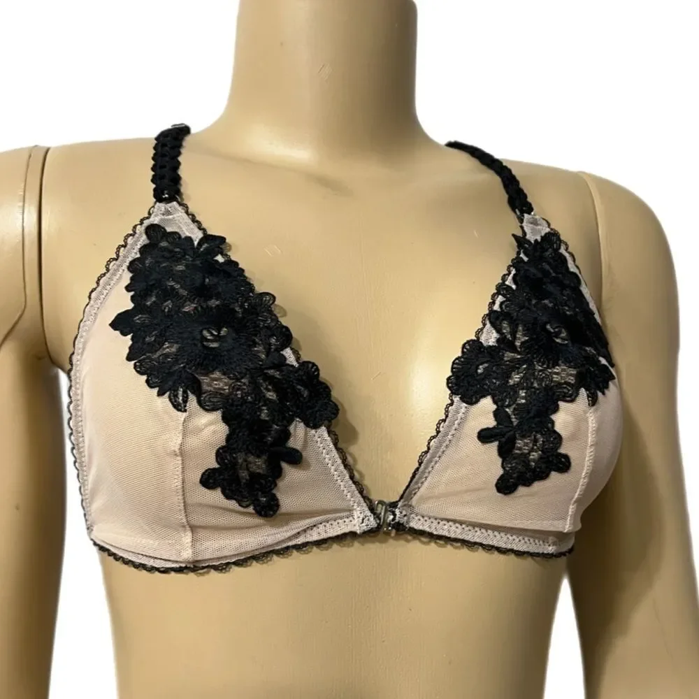 Victorias Secret Dream Angels Mesh floral appliqué unlined bralette black buff M